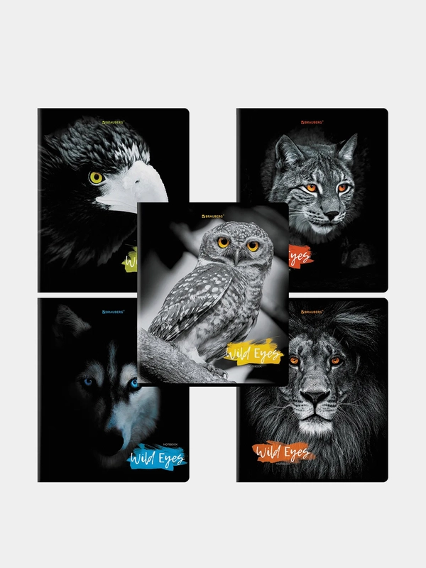 Тетрадь BRAUBERG "Wild eyes", скоба, клетка, А5, 48 листов, комплект 2 штуки