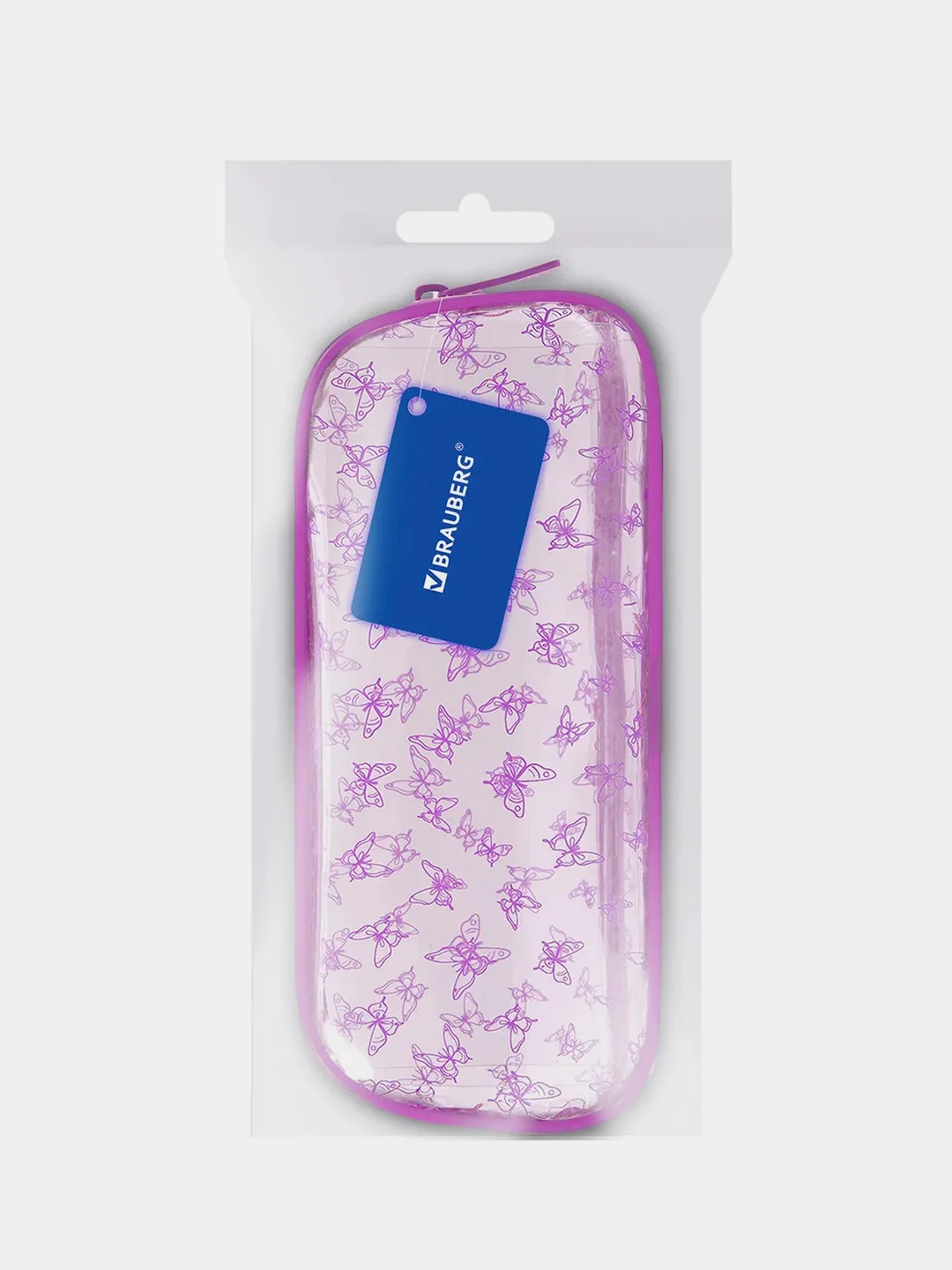 Пенал-косметичка BRAUBERG Lucent "Butterfly", прозрачный, на молнии