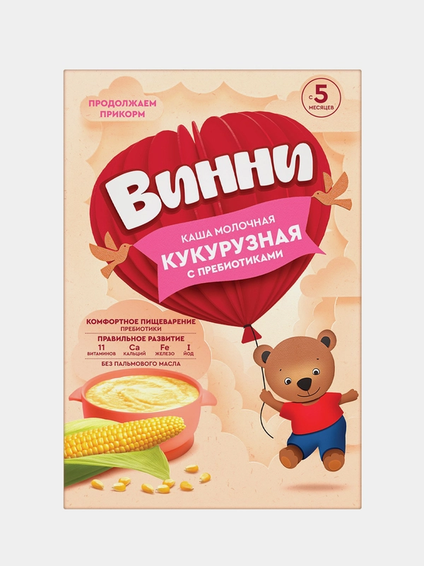 Каша детская Винни молочная кукурузная с пребиотиками, с 5 месяцев, 200 г
