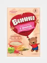 Каша детская Винни, молочная, 5 злаков, с яблоком и малиной, с 6 месяцев, 200 г