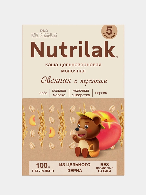Каша детская Nutrilak, молочная, овсяная, с персиком, без сахара, с 5 месяцев, 200 г