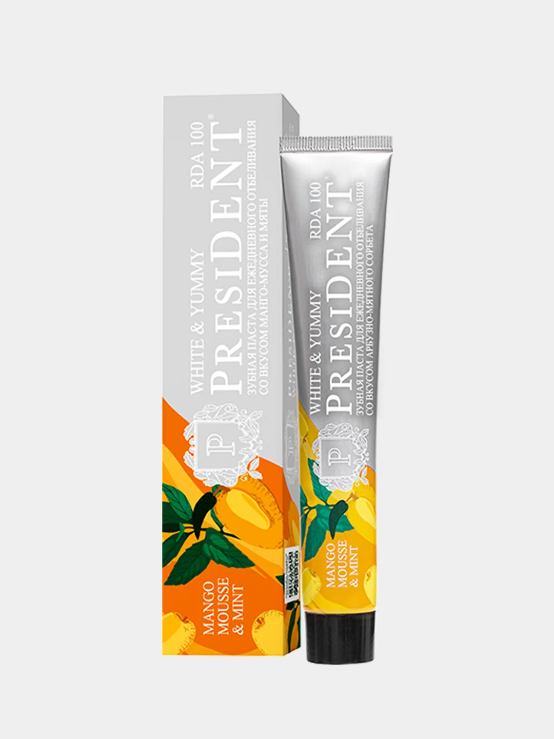Зубная паста PRESIDENT White&Yummy "Манго-мусс и мята", 100 RDA, 75 г