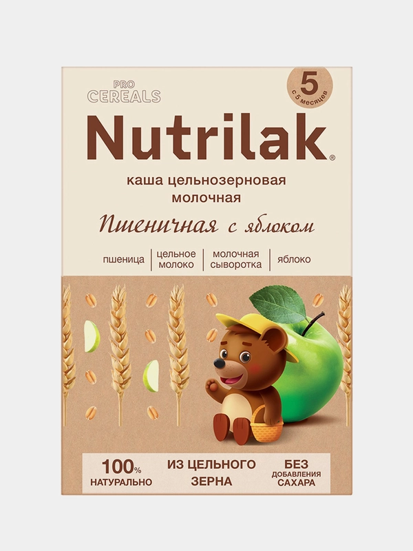Каша детская Nutrilak, молочная, пшеничная, с яблоком, без сахара, с 5 месяцев, 200 г