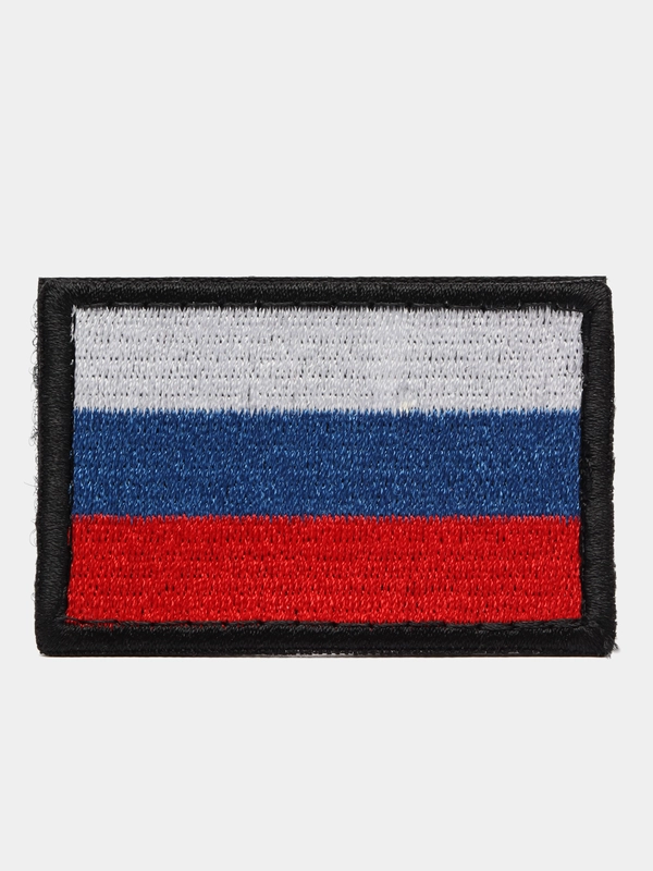 Нашивка, шеврон на липучке флаг России 6 х 3,8 см, чёрный кант