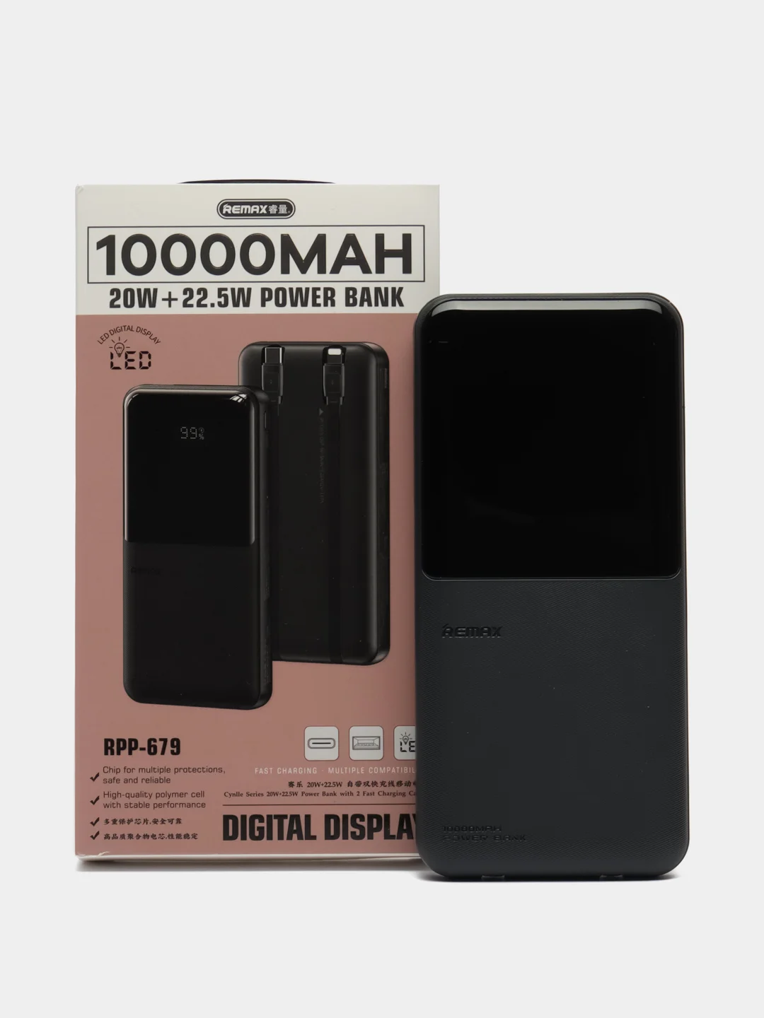 Черный внешний аккумулятор повербанк Remax 10000 MAH 22W+22.5W Power Bank LED Display
