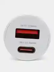 Белый автомобильное зарядное устройство в прикуриватель Type-C + USB, быстрая зарядка, 30В
