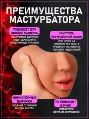Бежевый мужской мастурбатор 3в1: вагина, анус, рот. Реалистичный