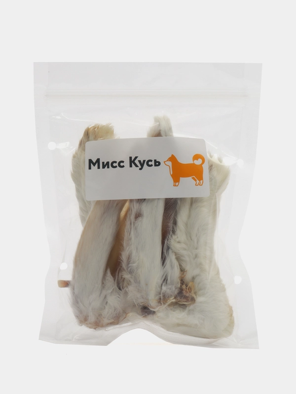 Съедобная игрушка для кошек Мисс Кусь, Лапка кролика 3 шт, ухо кролика 2 шт