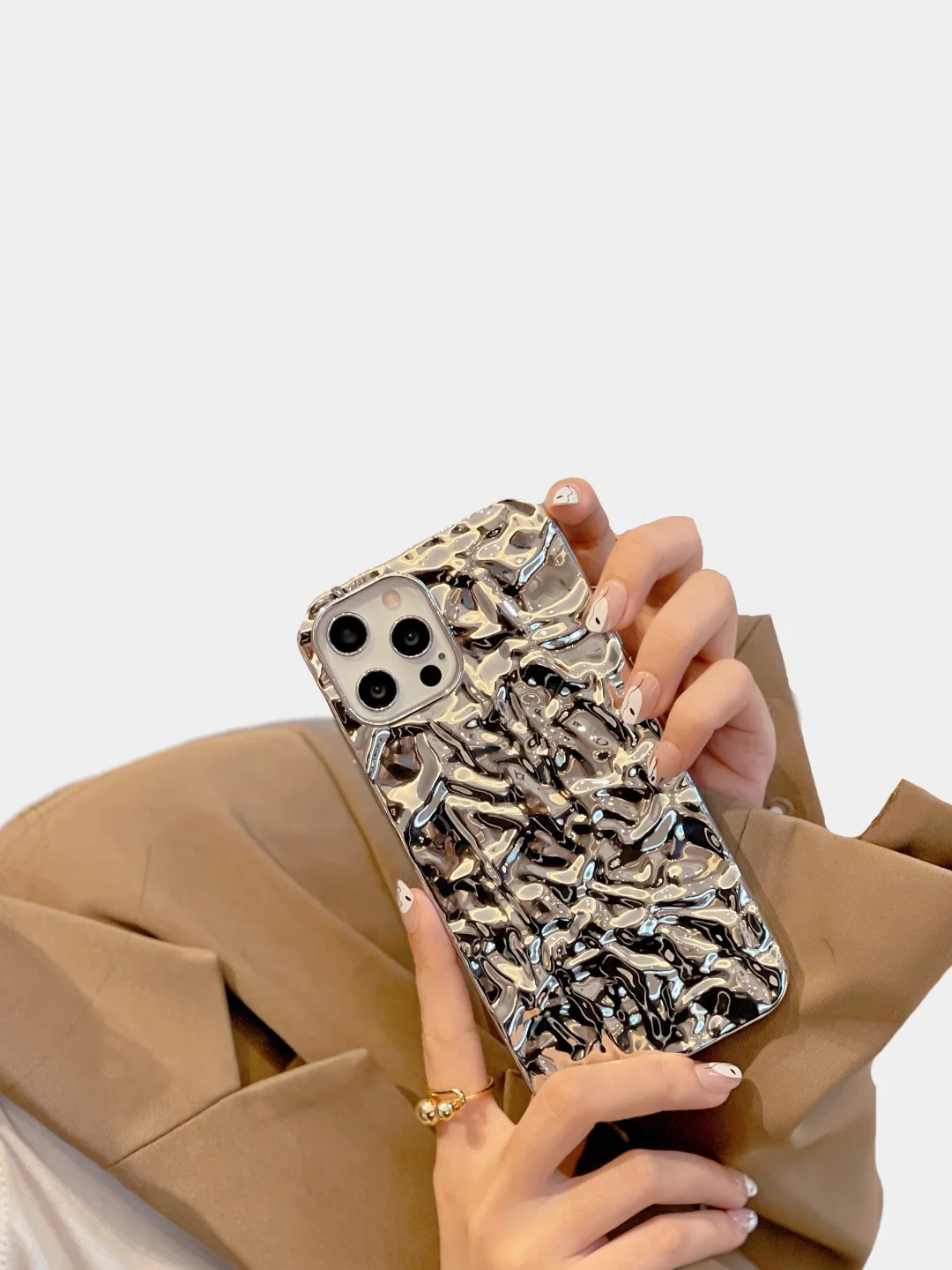 Тёмно-серый чехол для iPhone 14/15/Pro/Max фольга металл противоударный