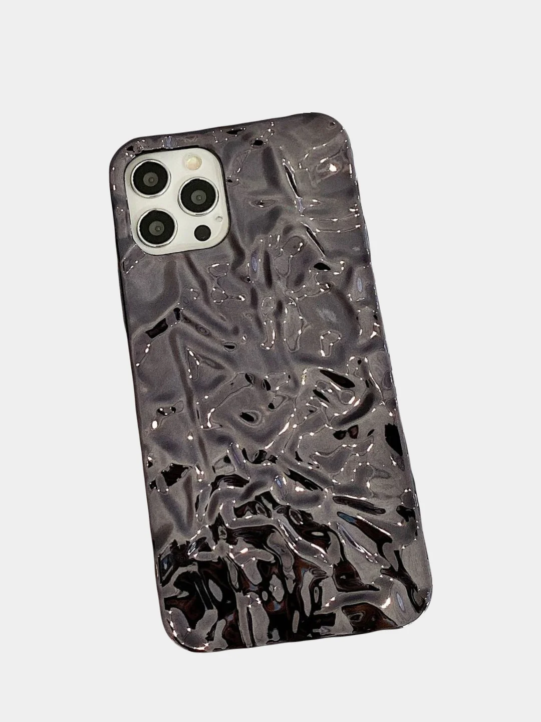 Тёмно-серый чехол для iPhone 14/15/Pro/Max фольга металл противоударный
