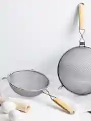 Сито с ободом и ручкой 21 см, двойная сеть, из нержавеющей стали