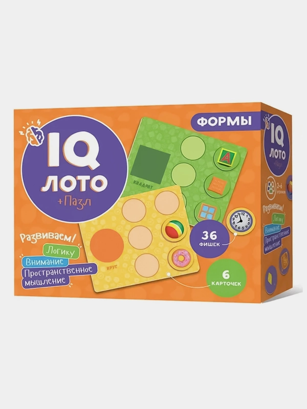 Игра настольная ГЕОДОМ "IQ  лото", формы, 6 карточек, 36 фишек