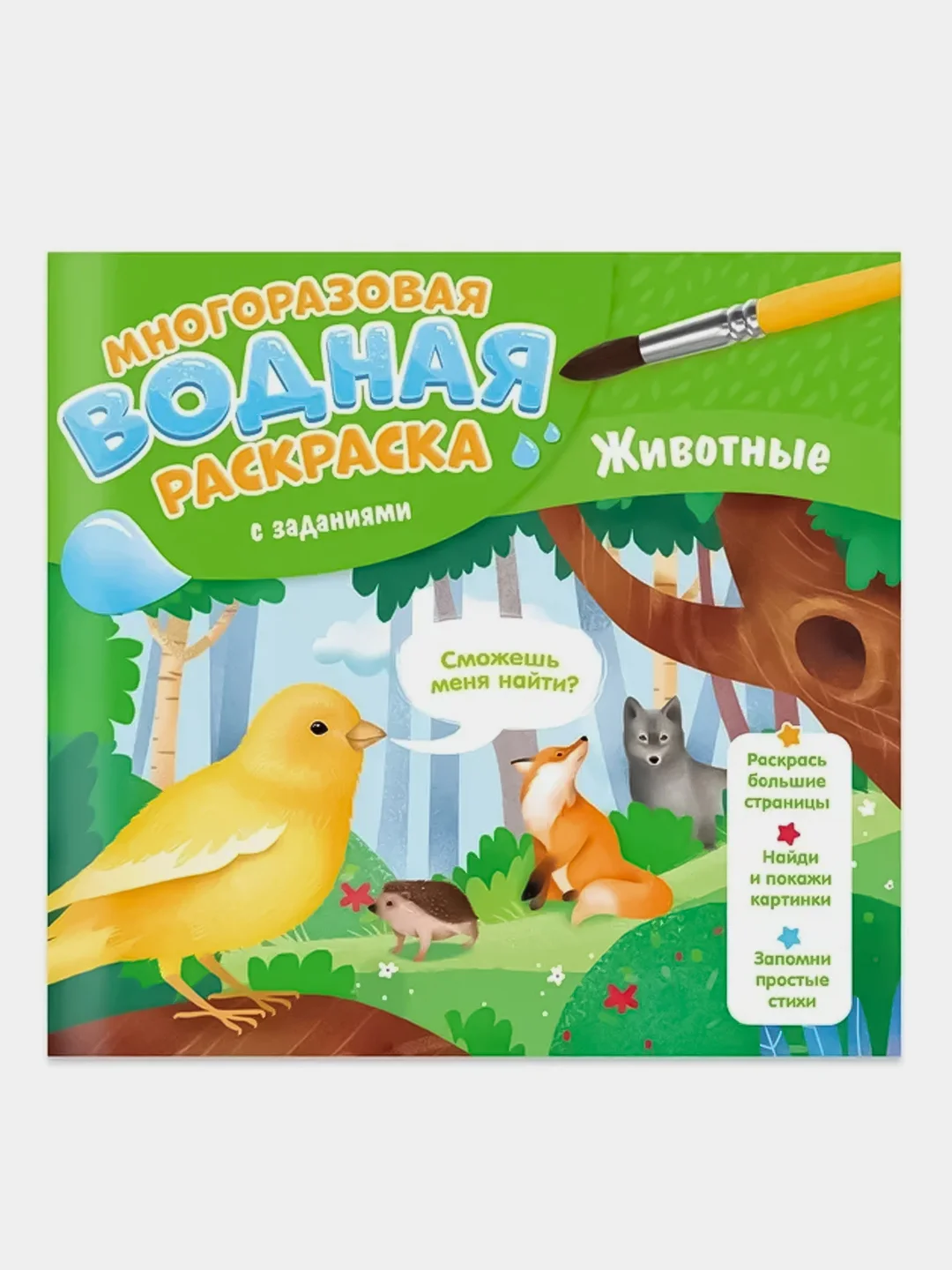 Раскраска водная с заданиями ГЕОДОМ "Животные", многоразовая, 10 страниц