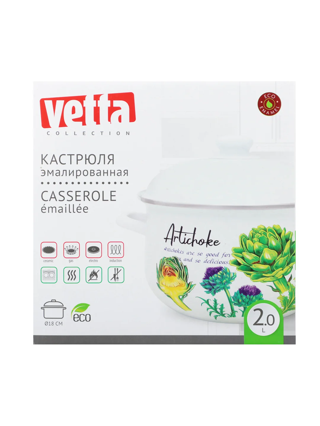 Кастрюля эмалированная, 18 см, 2,0 л, индукция