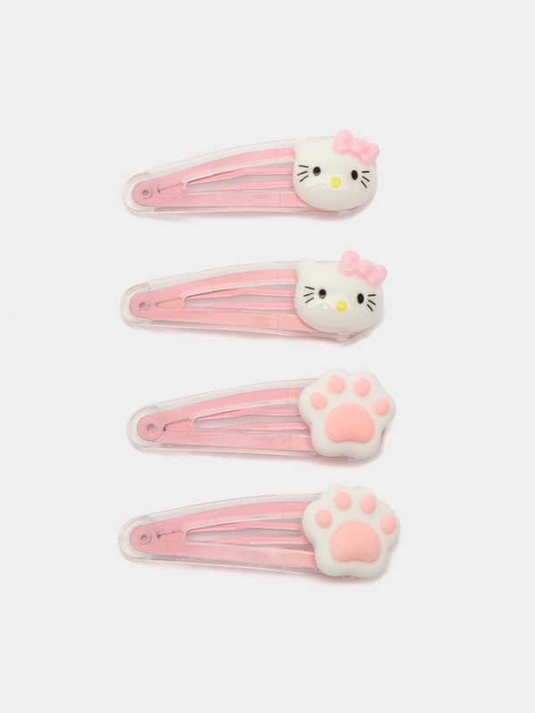 Заколки лапки и hello kitty клик-клак набор 4 шт аниме для волос