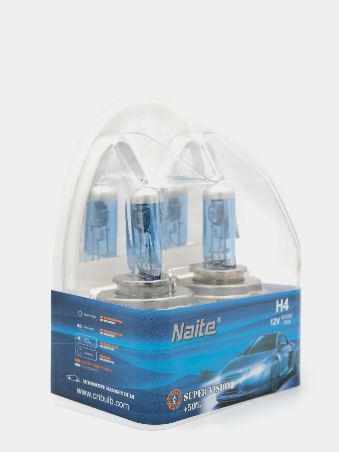 Лампа галогеновая (комплект из 2 шт.) Naite Super White + 50% BOX H1, H4, H7