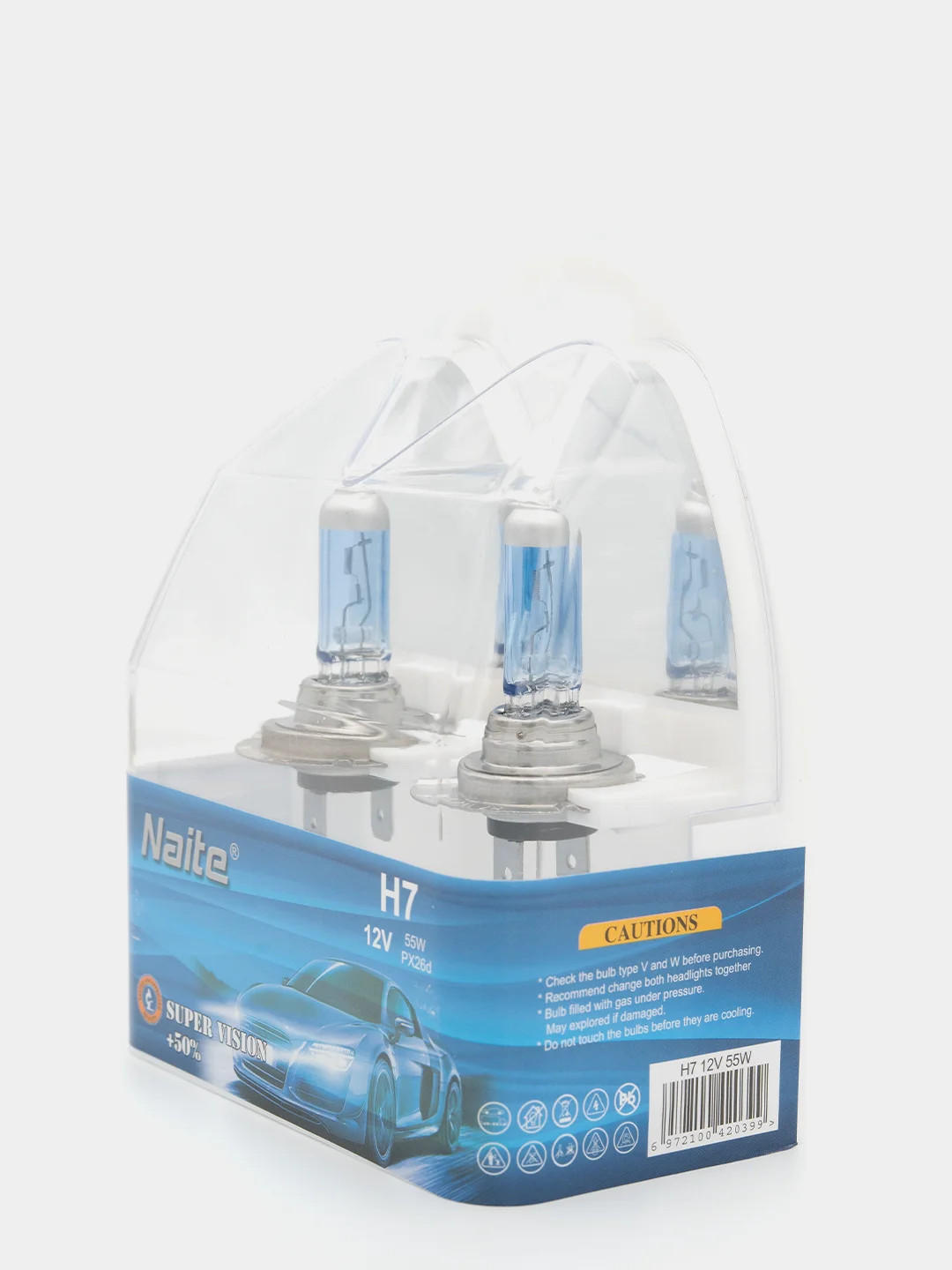 Лампа галогеновая (комплект из 2 шт.) Naite Super White + 50% BOX H1, H4, H7