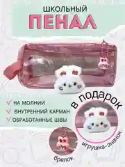 Розовый пенал школьный со значком и брелком