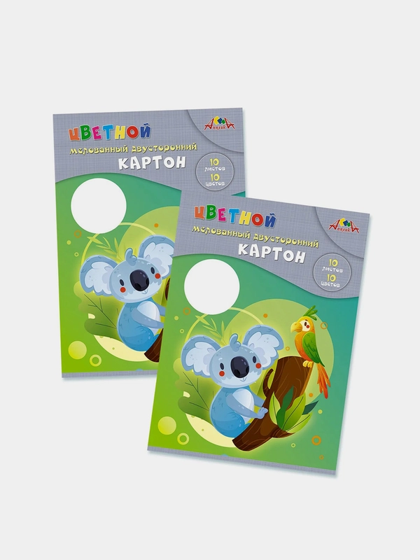 Цветной картон Апплика, А4, двухсторонний, мелованный, 10 листов, 10 цветов, 2 штуки