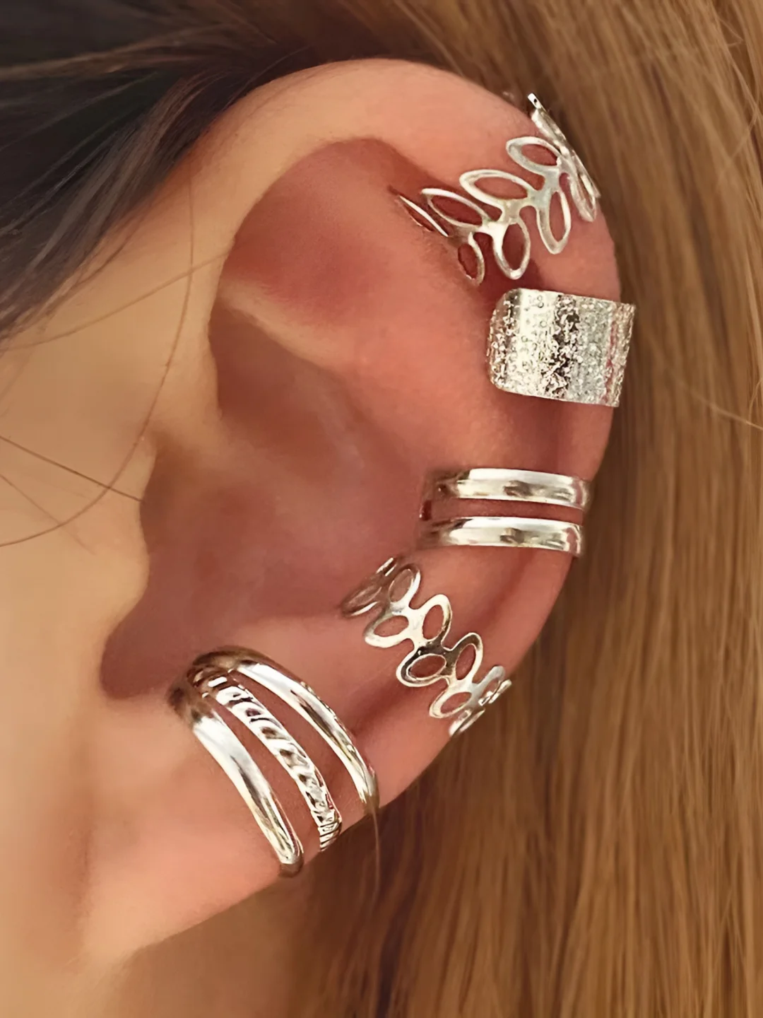 Серебряный серьги каффы без прокола, набор 5 шт