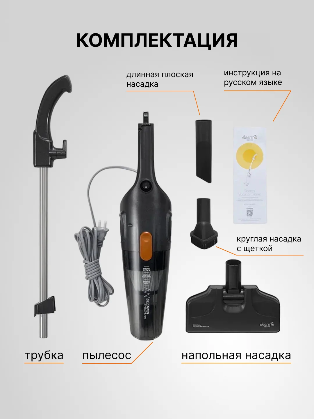 Черный пылесос ручной, вертикальный беспроводной для дома Xiaomi Deerma DX115C и DX118C RU-версия