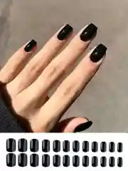 Черный накладные ногти, однотонные, дизайн ногтей
