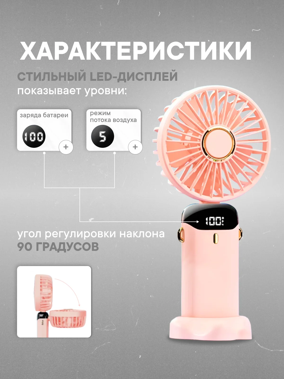 Зеленый вентилятор настольный, портативный, компактный, ручной, мини от USB и LED-дисплеем
