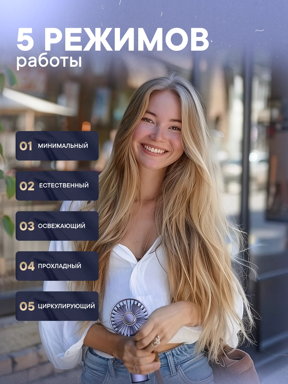 Синий вентилятор настольный, портативный, компактный, ручной, мини от USB и LED-дисплеем