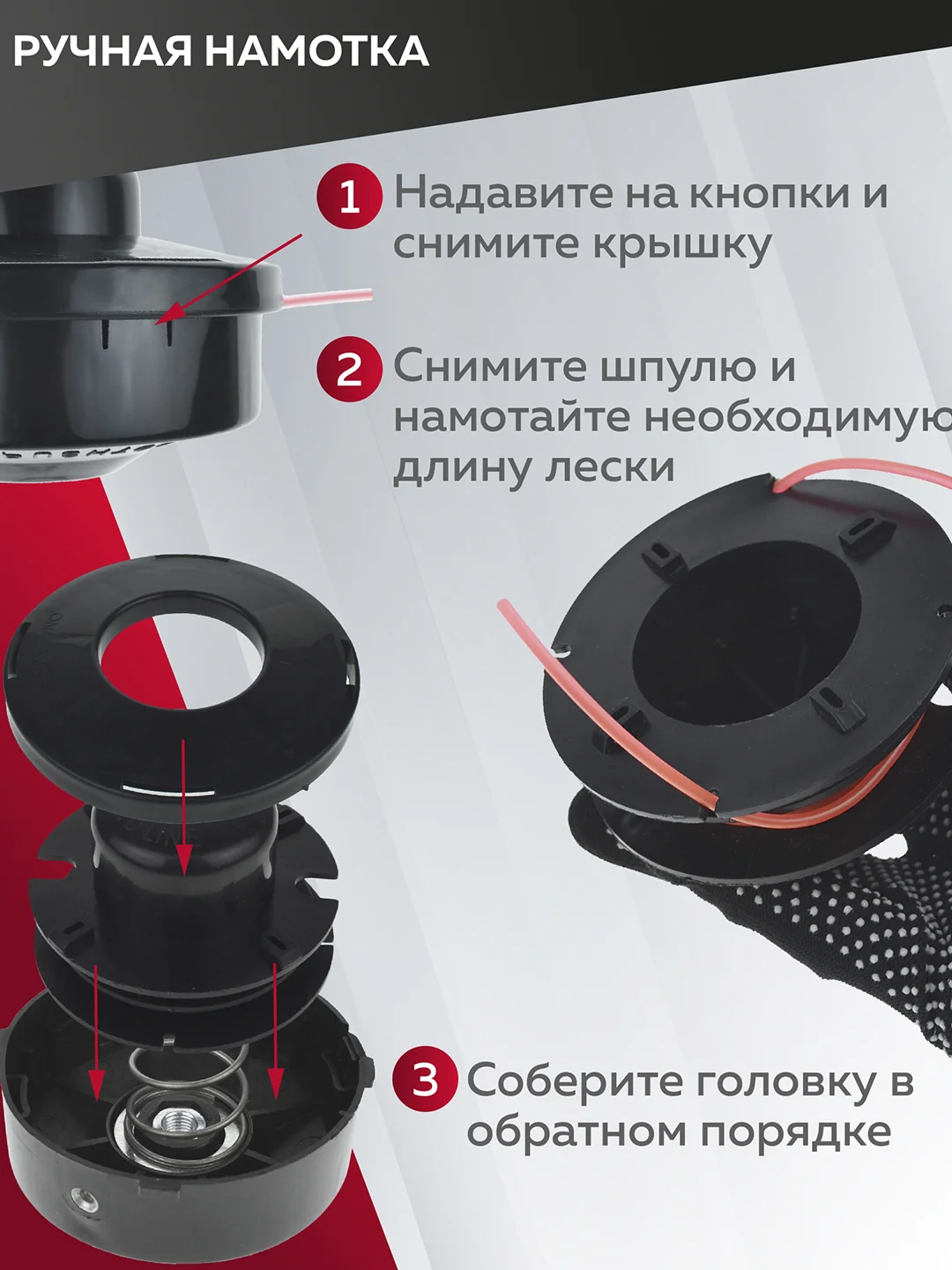 Катушка для триммера с леской шпуля триммера, М10*1.25 мм, левая резьба, Чеглок