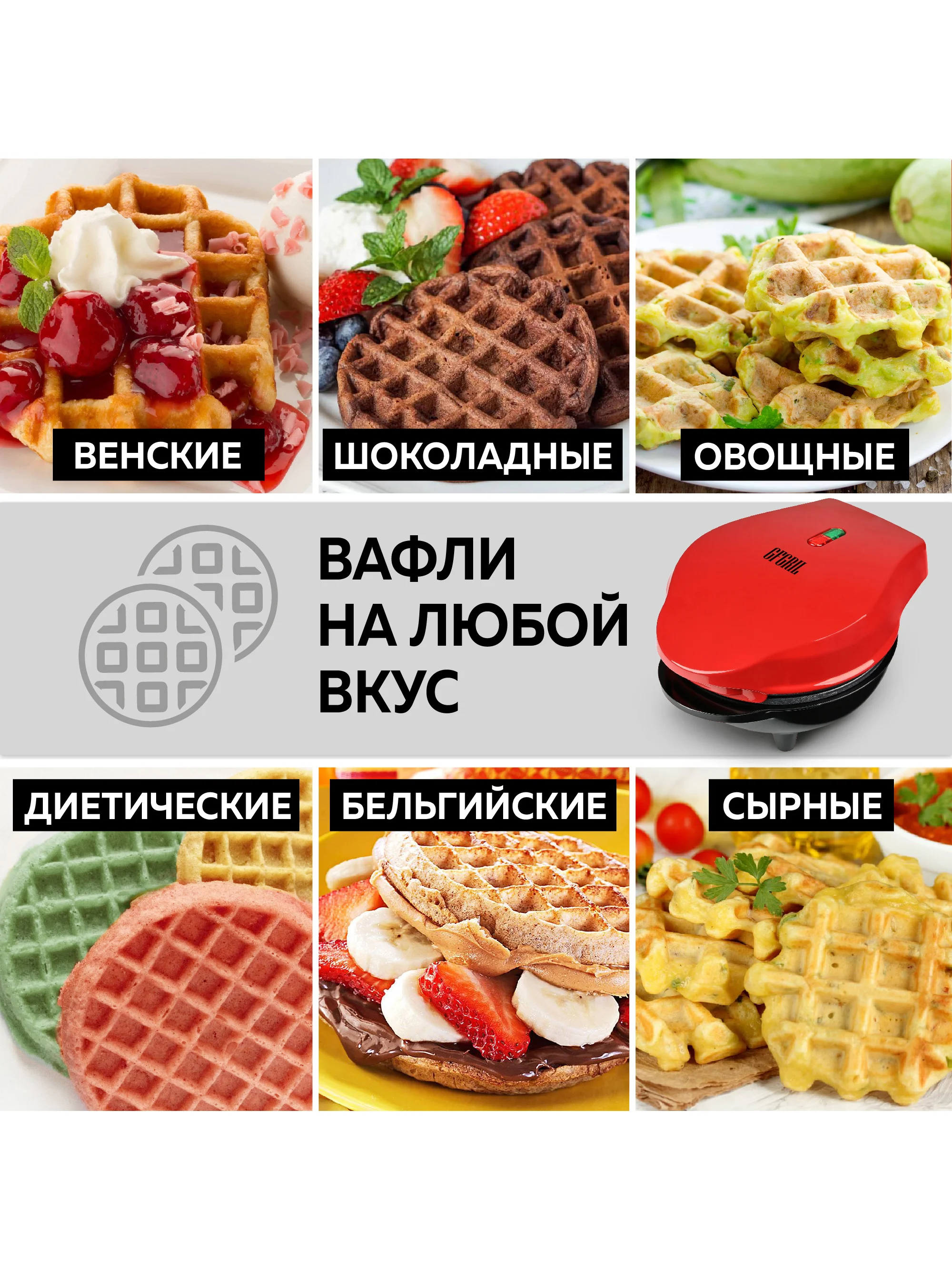 Электрическая вафельница GFW-022 для венских и бельгийских вафель, диаметр 12,5 см