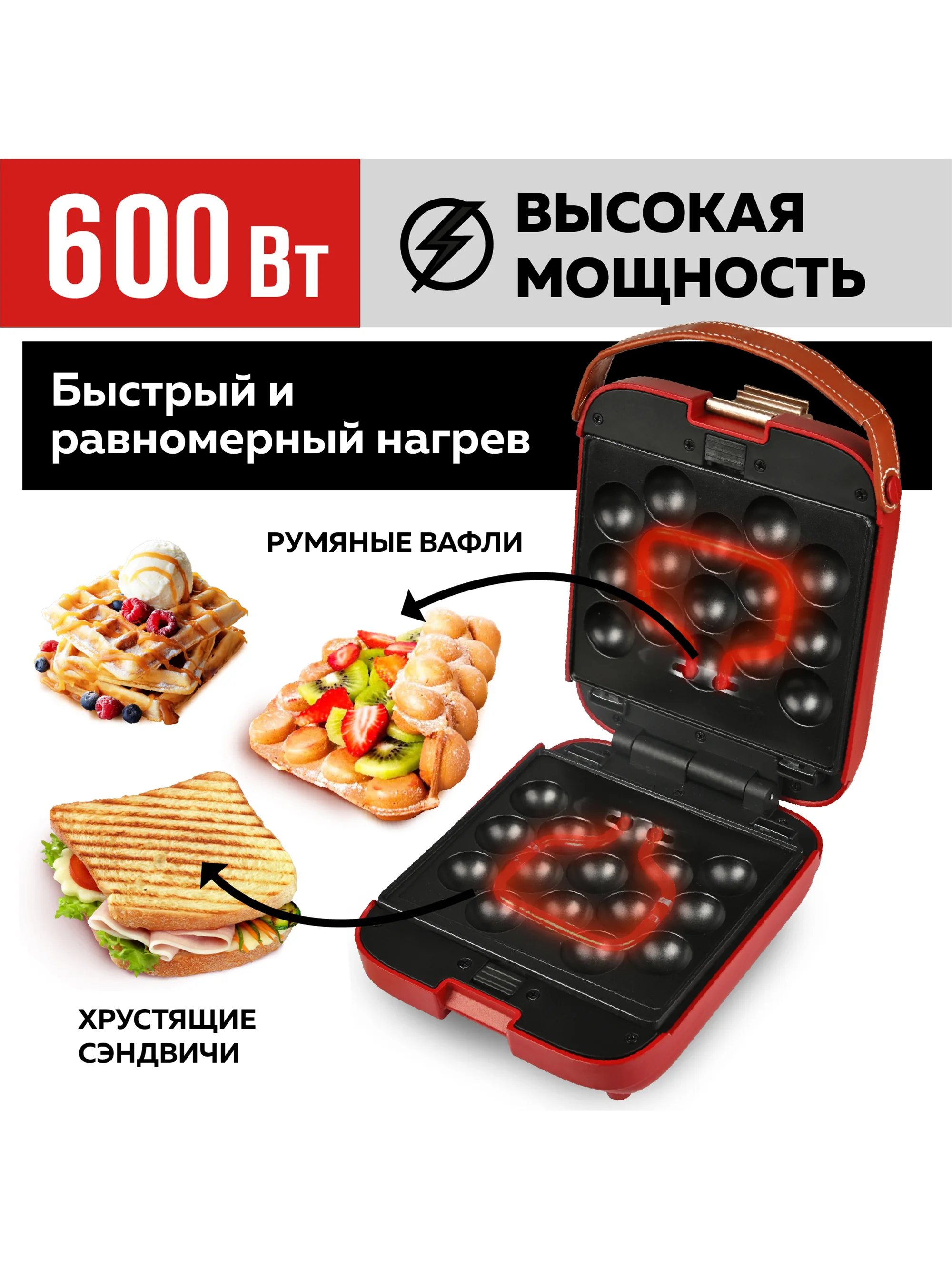 Многофункциональная вафельница-гриль со сменными панелями GFGRIL GFW-030, венские вафли