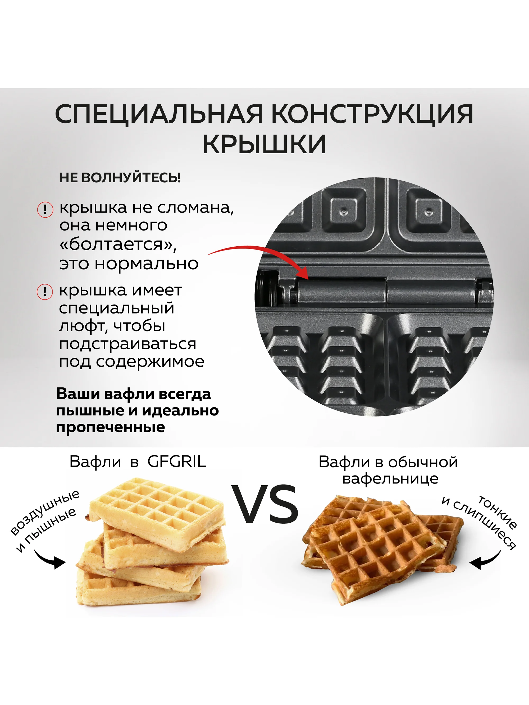 Электровафельница GFW-015 Waffle Plus, вафли большого размера, антипригарное покрытие