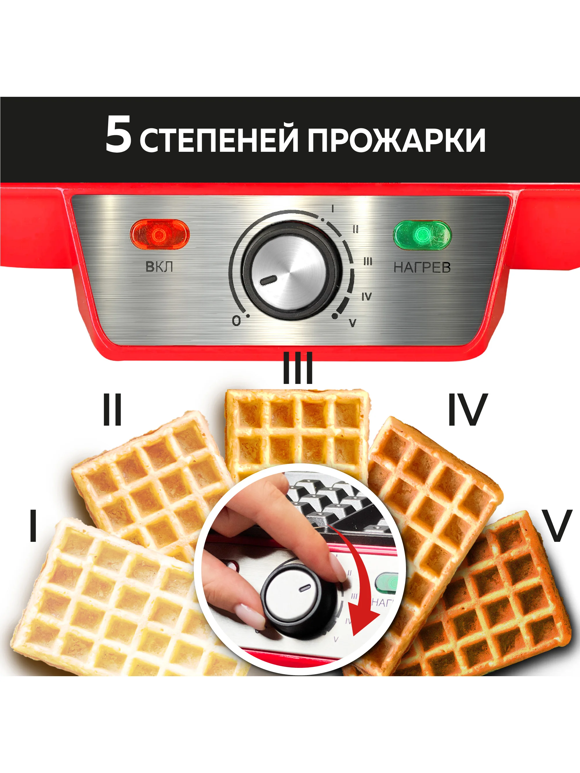 Электровафельница GFW-015 Waffle Plus, вафли большого размера, антипригарное покрытие
