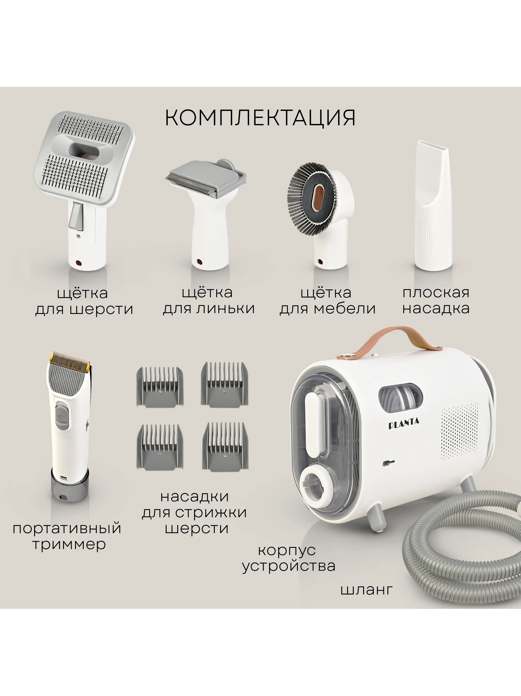 Набор для стрижки собак и кошек PLANTA PL-GK05, груминг-набор с феном, 5 насадок