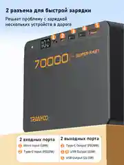 Разноцветный внешний аккумулятор Tranyoo, 70000 мАч, с функцией быстрой зарядки, 22,5W