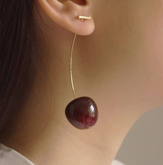 Серьги Черешня, сережки крупная Вишня на золотом стебельке