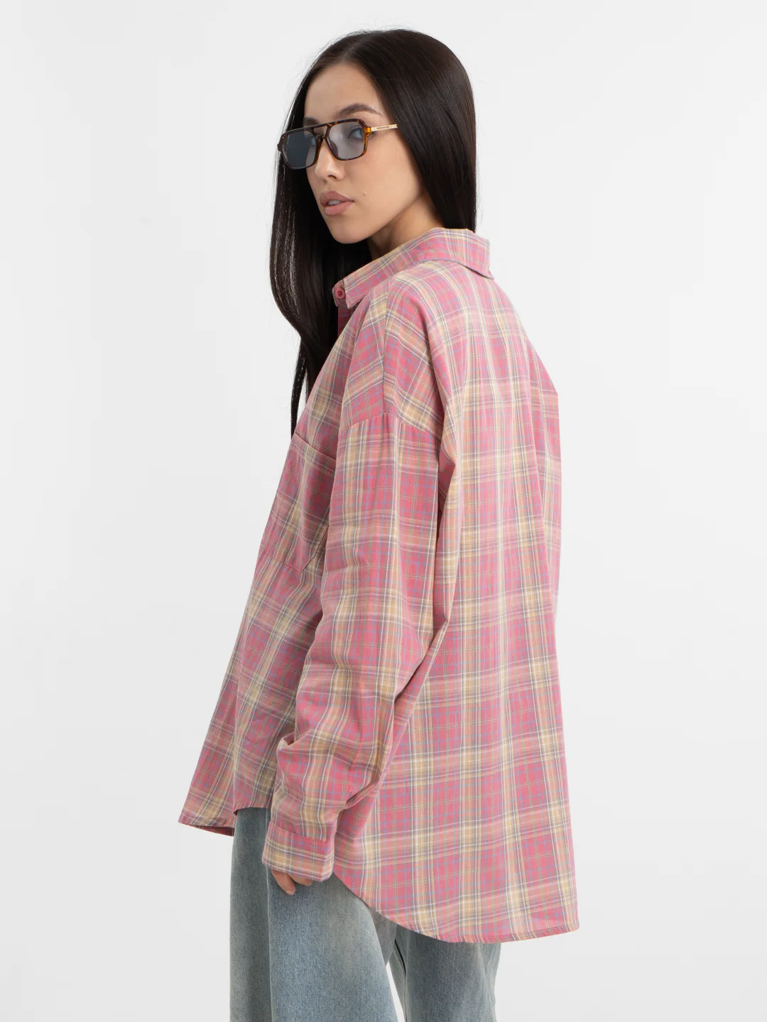 Oversized рубашка в клетку, "Pinky"