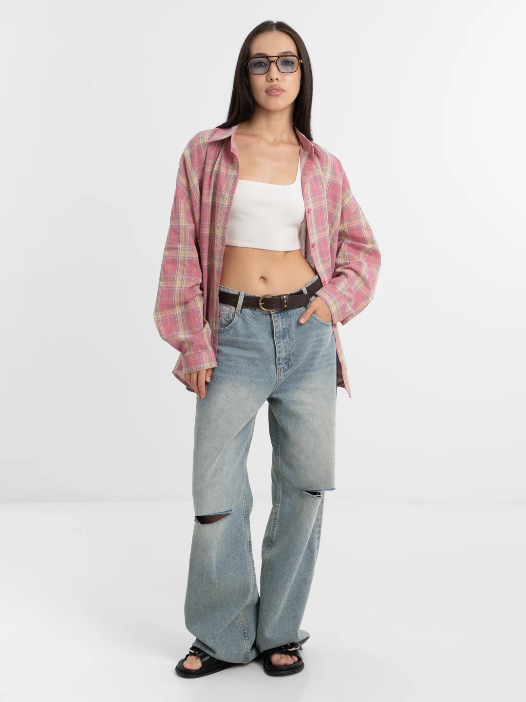 Oversized рубашка в клетку, "Pinky"
