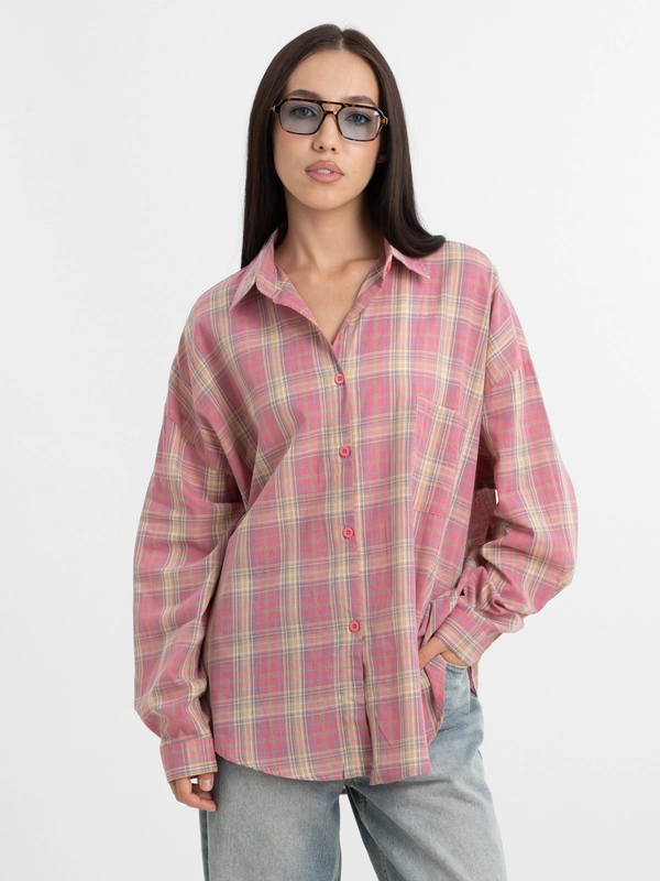 Oversized рубашка в клетку, "Pinky"