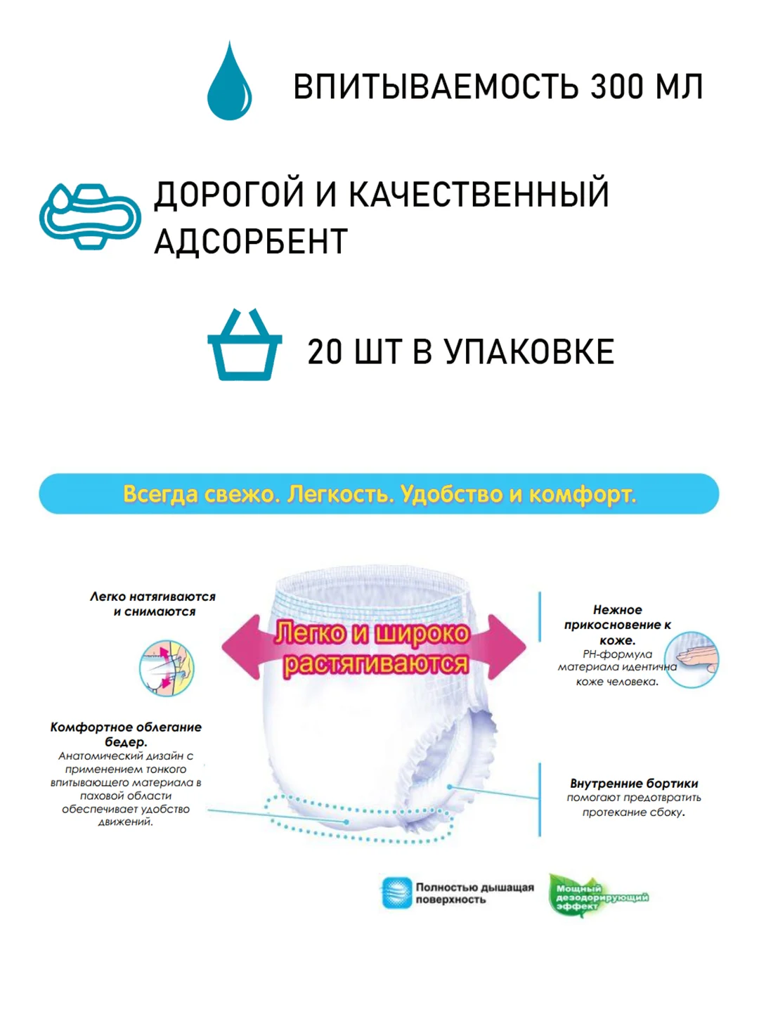 Трусики-подгузники урологические LIVEDO "Рефрэ" ("Refre") впит. 300 мл (2 к.), р. L, 20 шт