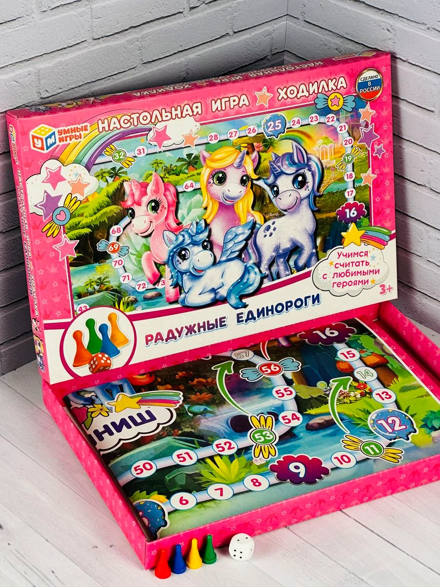Настольная детская игра ходилка фишки Бродилка Единороги единорожка пони поняшка девочкам