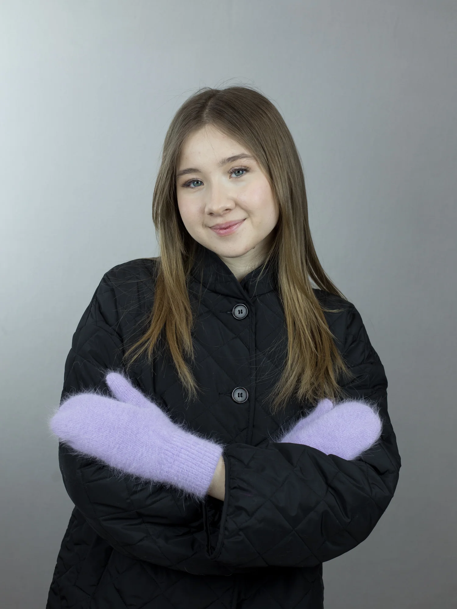 Сиреневый варежки зимние, ангорковые, на плюше