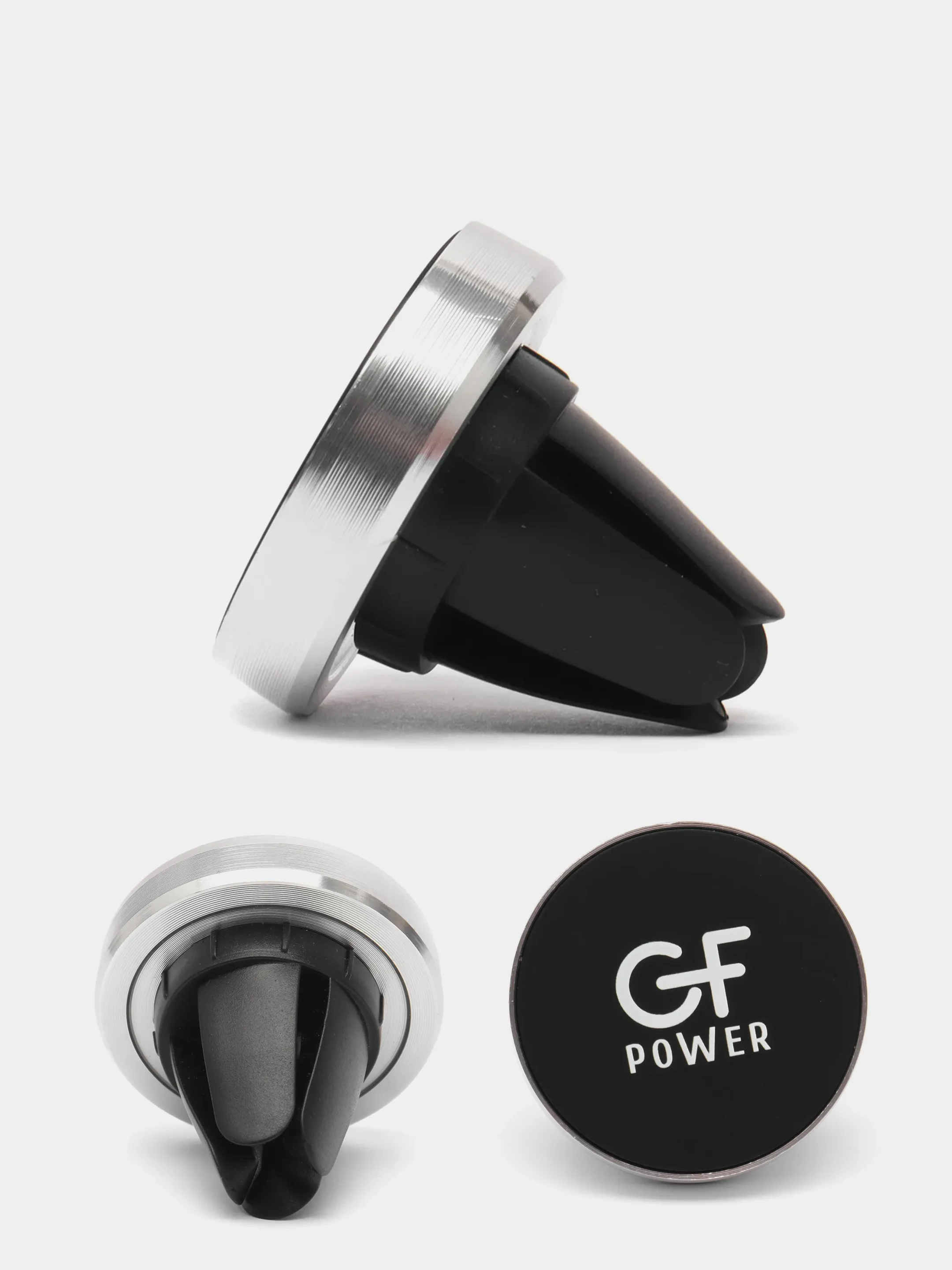 Серебряный держатель для телефона в машину магнитный GFPoWeR CH-01, на воздуховод дефлектор