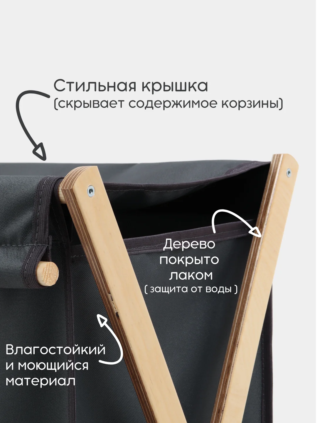 Тёмно-серый корзина для хранения белья с крышкой в ванную, складная. Бак для белья ФЕКА