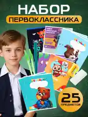 Набор первоклассника, в папке для тетрадей, 25 предметов, "1 сентября учусь на 5+"
