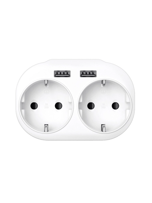Разветвитель, 2 гнезда, 2xUSB 2.4 А суммарно, 16 А, 4000 Вт