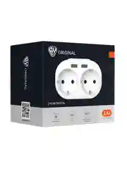 Разветвитель, 2 гнезда, 2xUSB 2.4 А суммарно, 16 А, 4000 Вт