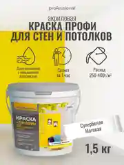 Акриловая краска, краска матовая для стен, для потолков СУПЕРБЕЛАЯ РW213 ТМ "Professional"