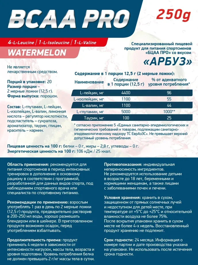 Аминокислотный комплекс BCAA 4:1:1 PRO GeneticLab Nutrition, 250 г