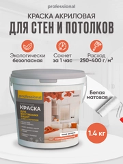 Акриловая краска белая для стен и потолков матовая без запаха ТМ Professional